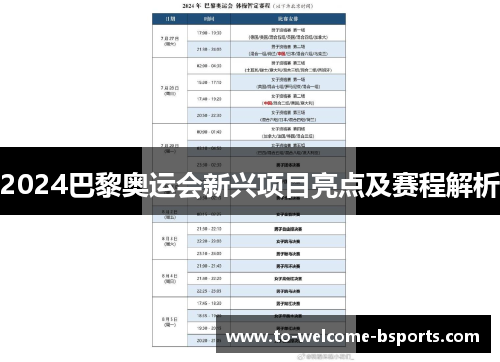 2024巴黎奥运会新兴项目亮点及赛程解析